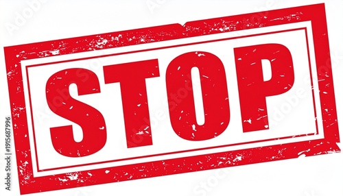 Red Rectangular STOP Stamp with Bold Capital Letters and Distressed Texture