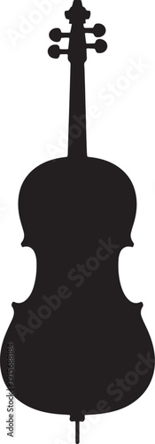 Black silhouette of a cello with tuning pegs and endpin also transparent background cello silhouette