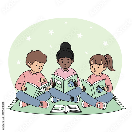 Diverse Children Engage in Storytelling Through Books While Embracing Knowledge and Education