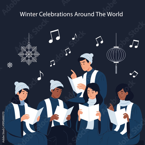 Diverse Choir Sings Joyful Winter Melodies Celebrating Global Festivities Together