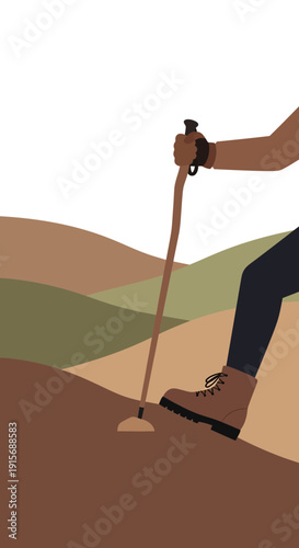 Depiction Of A Person Hiking Up A Gentle Hillside, Illustrating Outdoor Recreation and Exploration