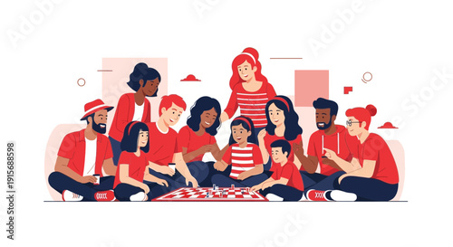 Diverse Family Gathering Playing Chess Together With Joyful Expressions