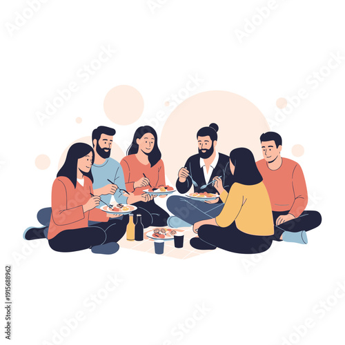 Diverse Group Enjoying Outdoor Picnic Meal Together