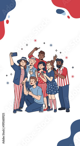 Diverse Group Of Friends Capturing Memorable Moments Together Socializing