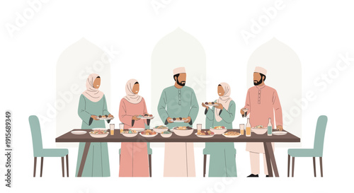 Diverse Islamic Family Gathering Enjoying Festive Meal Together