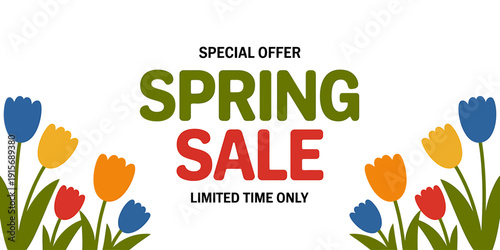 Spring sale special offer limited time colorful tulips flowers advertisement
