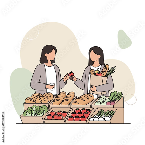 Diverse Shoppers Select Fresh Produce at a Vibrant Farmers Market Stall Offering Abundant Natural