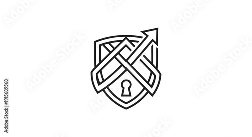 Simple black and white shield logo with keyhole and arrow.