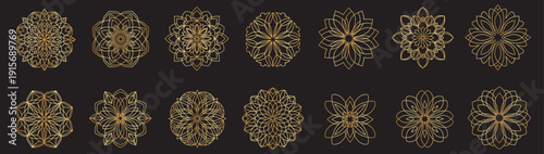Golden Mandala Ornaments Collection - Intricate Geometric Floral Patterns eps 10