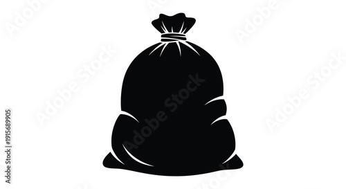 A simple black silhouette depicts a tied sack likely containing goods or provisions on a white background