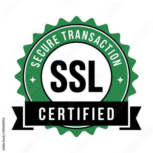 SSL certified secure transaction logo for website security guarantee symbol