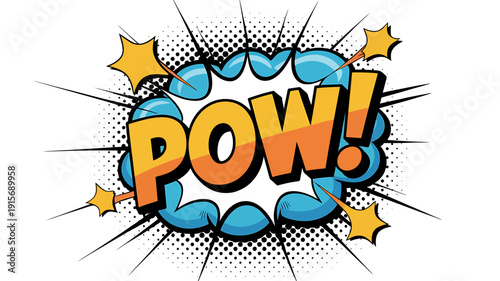 Colorful comic book style explosion effect with pow text and stars