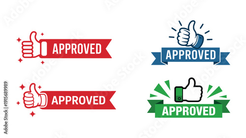 Four Approved Thumbs Up Red Blue Green White symbol