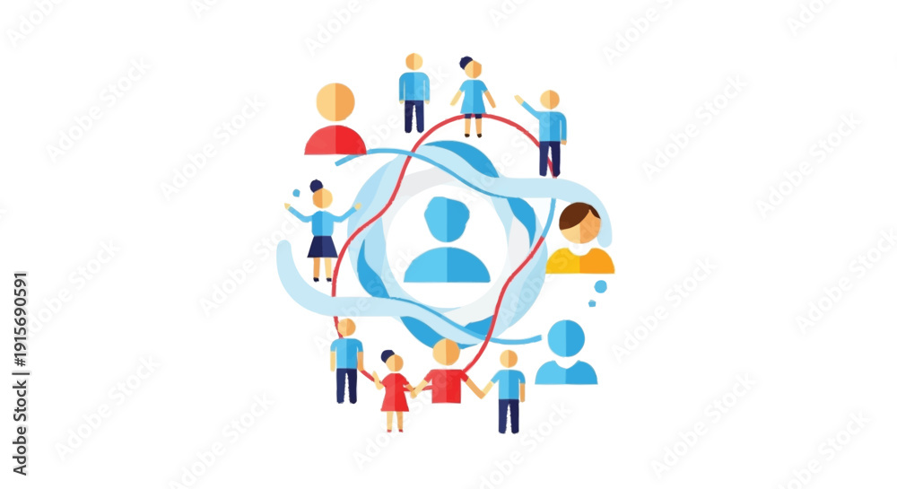Fototapeta premium People standing on and around interconnected lines forming a network connections