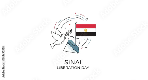 Egyptian map with dove holding olive branch and flag Sinai Liberation Day