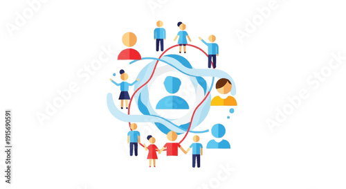 People standing on and around interconnected lines forming a network connections