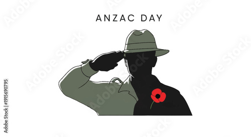 A N Z A C Day soldier saluting with poppy ANZAC Day salute red poppy