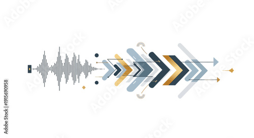 A vibrant illustration of a radio wave design for World Radio Day, featuring a dynamic composition of arrows and sound waves in a modern, colorful style against a clean white background.