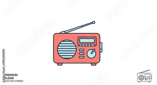 Vector illustration of a red radio icon with a design celebrating World Radio Day and music broadcast with voice and radio waves on a clean white background.