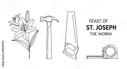Feast of St Joseph the Workk tools and lily hammer
