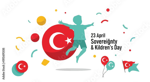 Turkish flag celebration with child Sovereignty and Children's Day 23 April
