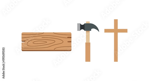 Wooden plank hammer and cross tool