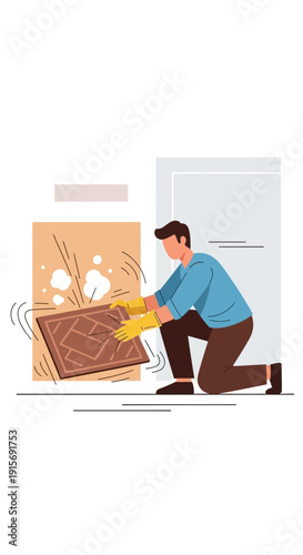 Domestic Cleaning Action Of Beating A Rug Outdoors For Dust Removal