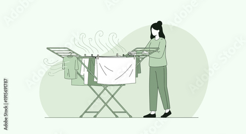 Domestic Scene Of Laundry Drying With Steam And Wind