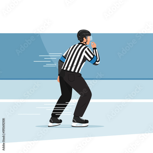 Dynamic Hockey Referee Signaling Play Stoppage on Ice