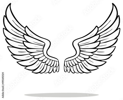 Stylized pair of angel wings with bold black outline design, representing freedom, flight, and spirituality.