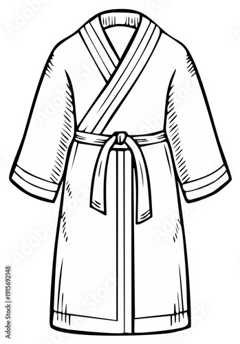 Simple Line Drawing of a White Kimono Robe with Belt Tied