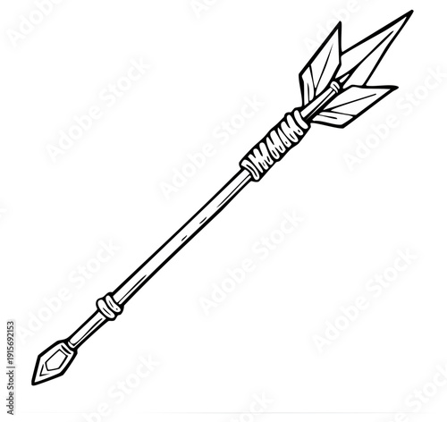 Arrow with feather fletching, illustration