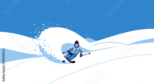 Dynamic Skiing Action On Snowy Mountainside