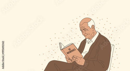 Elderly Man Delving Into A Book Of Cherished Memories And Nostalgic Thoughts