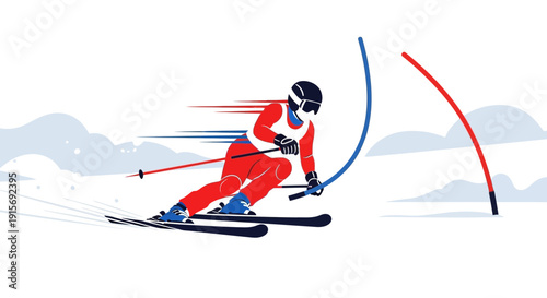 Dynamic Slalom Skiing Competition Action Shot In Motion Graphics Style