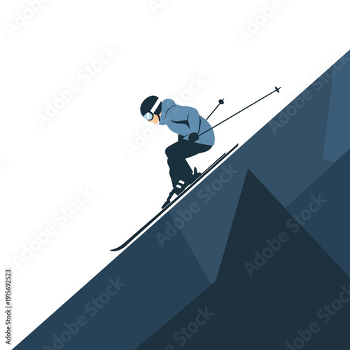Dynamic Snowboarder Descending Snowy Mountain Peak with Winter Scenery