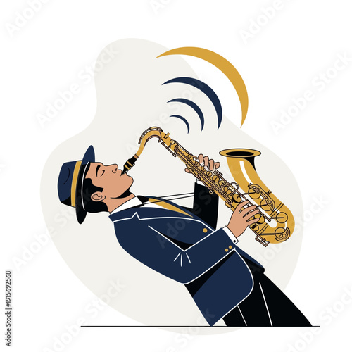Elegant Saxophone Player Performing Music With Rhythm and Soul, A Stylish Portrait