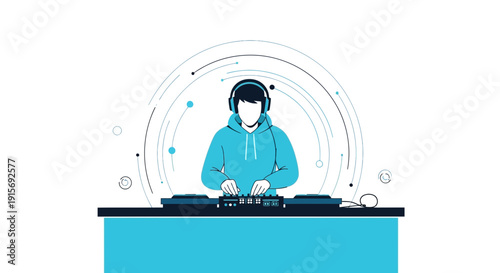 Electronic Music Artist Performing, Modern DJ Set Illustration, Vector Digital Design