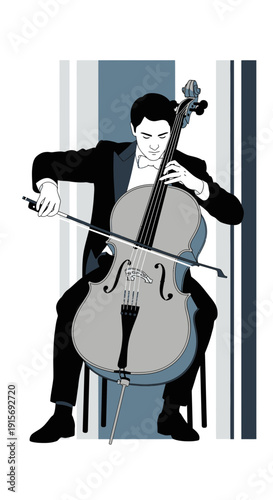 Elegant Cellist Performing Classic Music with Bow and Instrument in Graceful Position
