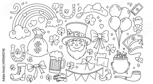 Leprechauns and icons create a detailed St. Patrick's Day.