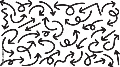 Dynamic Directional Arrows: A captivating collection of hand-drawn directional arrows, each with its unique curve and character, forming a visual language of movement and choice.