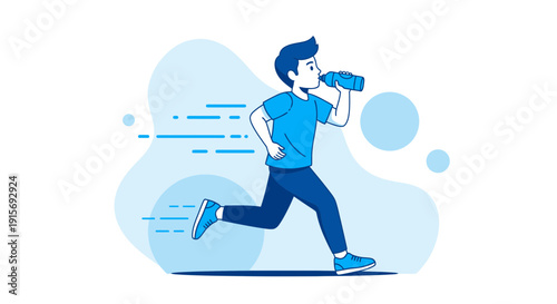 Energetic Runner Drinks From Bottle During Outdoor Exercise Activity