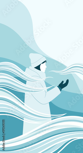 Enigmatic Figure Embracing Cold Winds: A Serene Portrait of Winter's Embrace