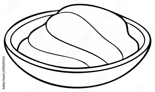 Line Art Illustration of a Bowl Filled with Soft Creamy Texture or Food
