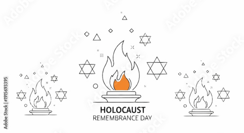 Holocaust remembrance day flames and stars of david jewish symbols memorial