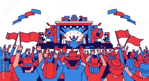 Energetic Crowd at Music Festival Concert Event Enthusiastic Audience Cheering