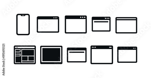 Interface and web layout solid icon set. Ui elements, digital interfaces collection