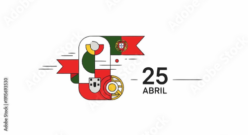 Portuguese flag with 25 Abril text colorful Portugal national flag date