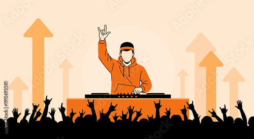 Energetic Dj Performance With Crowd And Upward Arrows