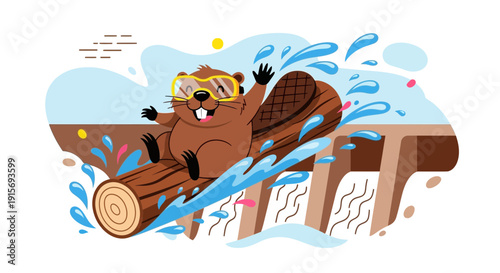 Excited Beaver Enjoys Thrilling Log Flume Ride